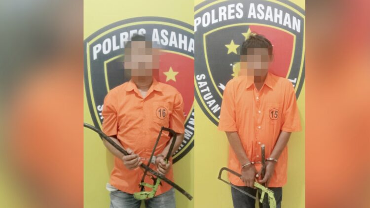 Pelaku pencuri kabel yang diringkus Polres Asahan. (Foto Ist)