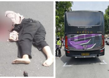 Jenajah Karyawati Swasta, Dinda Purnama Sari dan Bus Eldivo saat masih di TKP
