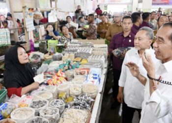 Presiden Joko Widodo menyampaikan salam perpisahannya kepada warga dan pedagang di Pasar Delimas Raya, Lubuk Pakam, Kabupaten Deli Serdang. (Foto Ist) 