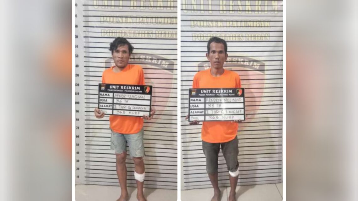 Dua pelaku pencuri ponsel yang ditangkap personil Polsek Patumbak. (Foto Ist)