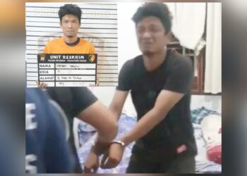 Pelaku yang mencuri barang milik ibunya yang ditangkap Polsek Patumbak. (Foto Ist)