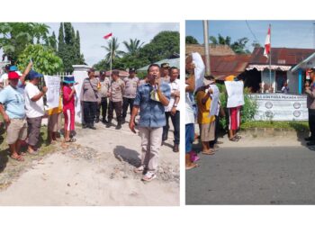 Kapolsek Tanah Jawa Kompol Asmom Bufitra SH. MH pimpin pengamanan aksi unjuk rasa (Unras) masyarakat Huta 1 Toba Raja Hombang