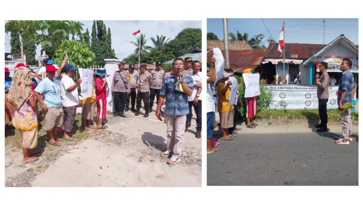 Kapolsek Tanah Jawa Kompol Asmom Bufitra SH. MH pimpin pengamanan aksi unjuk rasa (Unras) masyarakat Huta 1 Toba Raja Hombang
