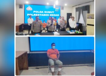 Kapolrestabes Medan Kombes Pol Gidion Arif Setyawan saat paparan mengenai pengungkapan jaringan narkotika dan satu pelaku yang ditembak. (Foto Ist)