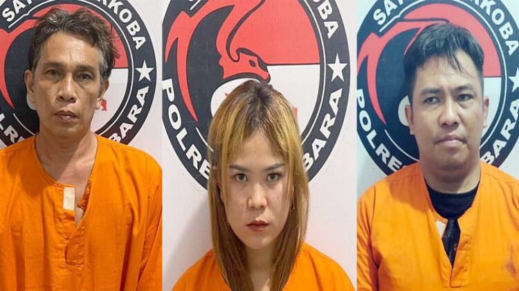 Tiga tersangka narkoba yang diringkus Polres Batu Bara. (Foto Ist)