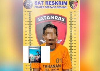 Pelaku penikam istri sedang live di medsos telah diamankan Polres Sergai. (Foto Ist)