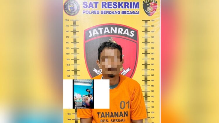 Pelaku penikam istri sedang live di medsos telah diamankan Polres Sergai. (Foto Ist)