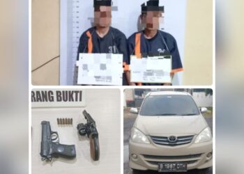 Para pelaku penculikan dan barang bukti yang disita Polres Labuhanbatu. (Foto Ist)