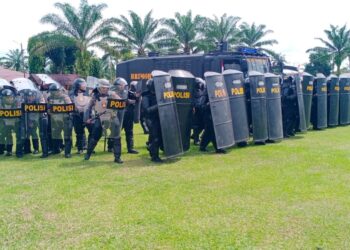 Personil Satuan Samapta Polres Siantar mengikuti Latihan Pengendalian Massa