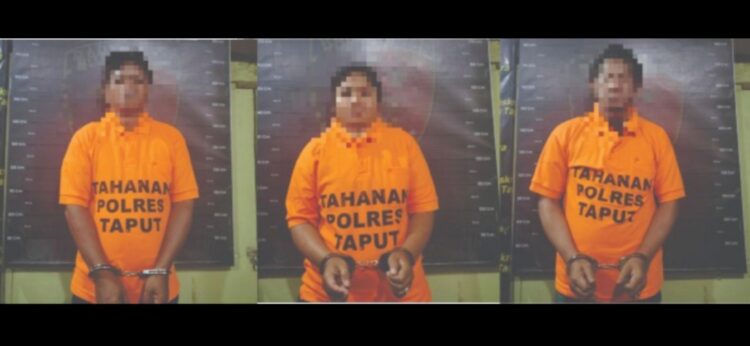 Tiga pelaku penganiyaan yang ditahan Polres Taput. (Foto Ist)