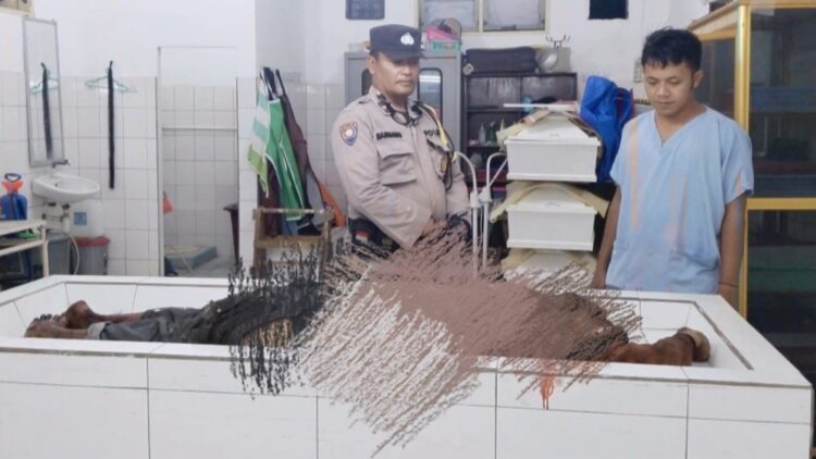 Jasad pria berjaket saat di ruangan jenajah RSUD dr Djasamen Saragih Kota Siantar
