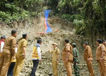 Penjabat (Pj) Gubernur Sumut Agus Fatoni meninjau lokasi longsor di Sibolangit. (Foto Ist)