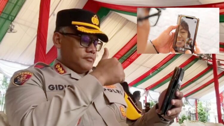 Kapolrestabes Medan, Kombes Pol Gidion Arif Setyawan video call (VC) korban Fitra Samosir karyawan gerai makanan yang dipukul dokter koas RSU Pirngadi Medan. (Foto Ist)