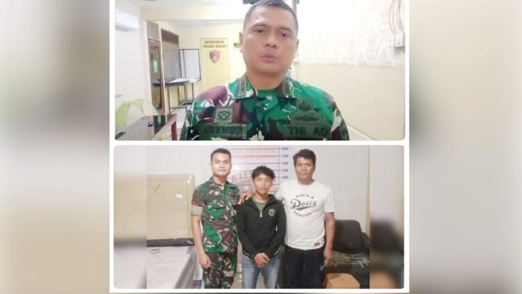 Danyon Infanteri 100/PS Letkol Inf Agus Muchtadi dan pelaku begal yang diserahkan ke Polres Binjai. (Foto Ist)