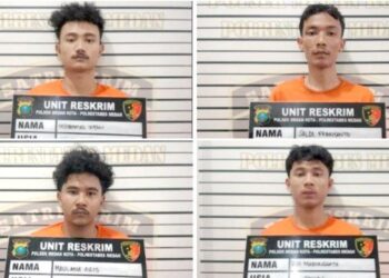 Empat pelaku curanmor yang dibekuk Polsek Medan Kota. (Foto Ist)