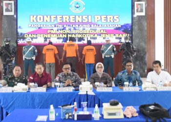 Danlanal TBA Letkol Laut (P) Wido Dwi Nugraha pimpin konfrensi pers