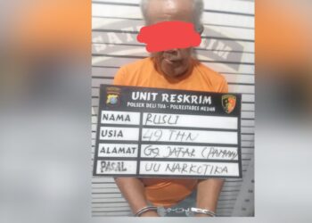 R Pelaku pengedar narkoba jenis sabu yang diringkus Polsek Delitua. (Foto Ist)