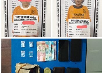 Kedua tersangka, RM dan JS beserta barang bukti 