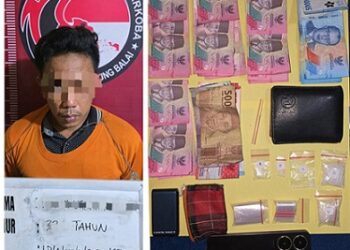 Tersangka SD alias T beserta barang bukti diruangan Sat ResNarkoba Polres Tanjung Balai
