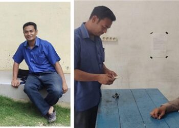 Kanit Paminal Polres Simalungun AIPDA Delta Karo-karo, S.H saat temui Wargianingsih dan periksa Aipda Chandra Yudhah Saragih