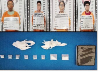 keempat tersangka beserta barang bukti sabu diamankan di Sat Resnarkoba Polres Pematangsiantar