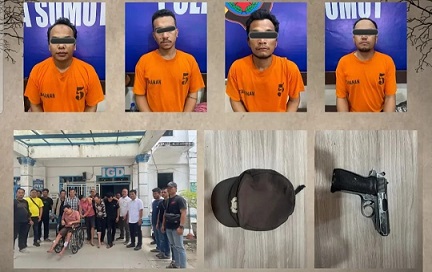 Empat orang pelaku mengaku polisi melakukan pemerasan dengan modus razia narkoba diringkus polisi. (Foto Ist)