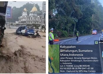 Banjir Bandang Kembali Menerjang Kota Wisata Parapat, Polres Simalungun Lakukan Pengalihan Arus Lalulintas