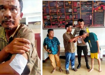 JS saat minta maaf kepada bapaknya TS dihadapan personil Polsek Siantar Utara