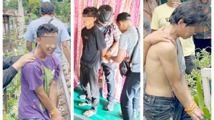 Ketiga laki laki yang diamankan hasil Gerebek Sarang Narkoba di H. Cokroaminoto Gang Pemudik