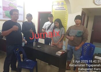 Kanit Jatanras Sat Rekrim IPDA Ricardo Rajagukguk S.Sos bersama tim saat mengamankan tersangka JLAS alias Juwita DPO Curanmor di Polsek Tigapanah