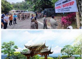 Pemkab Deli Serdang yang diwakili Satpol PP penyegelan bangunan milik PT. Nirvana Memorial Nusantara di Desa Bingkawan Kecamatan Sibolangit Kabupaten Deli Serdang karena tidak memiliki izin PBG. (Foto Ist)
