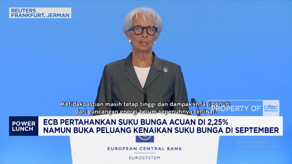 ECB Tahan Bunga 2,25%, Sinyal Kenaikan Membayangi Pertemuan September