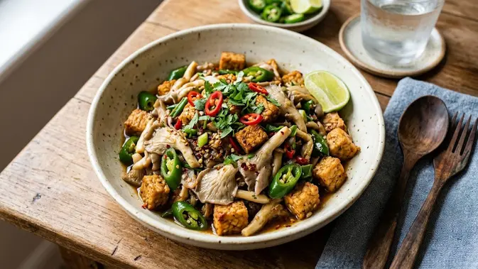 Resep Jamur Tiram Tumis Tempe dan Cabai Hijau untuk Hidangan Keluarga Sederhana
