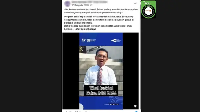 Klaim Ahok soal Dana Australia 2026 untuk Umat Kristen Terverifikasi Palsu
