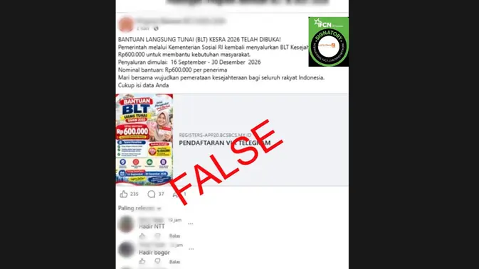 Cek Fakta: Klaim Link Pendaftaran BLT Kesra 2026 Rp600 Ribu via Telegram