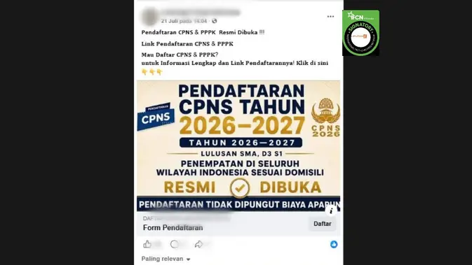 Cek Fakta: Hoaks Link Pendaftaran CPNS dan PPPK 2026 di Facebook