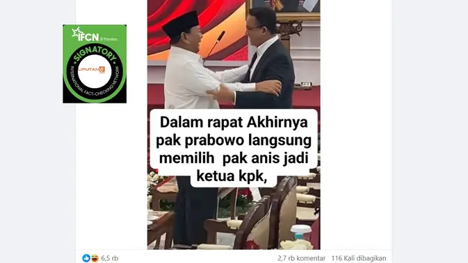 Klaim Foto Prabowo Pilih Anies Jadi Ketua KPK: Hoaks Lama Beredar Ulang