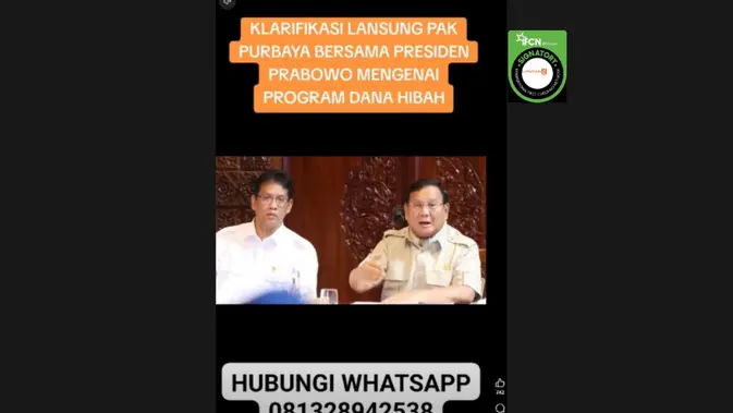 Klaim Video Prabowo dan Menkeu Umumkan Bantuan Dana Hibah Tidak Terbukti