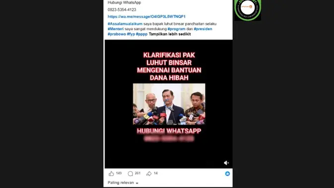Cek Fakta: Video Luhut Umumkan Program Dana Hibah Terbukti Hoaks