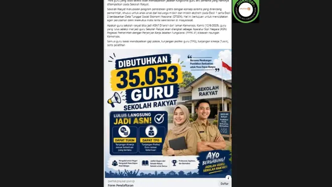Klaim Link Pendaftaran Guru Sekolah Rakyat 2026 Tidak Benar