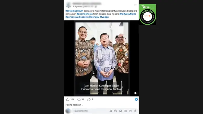 Cek Fakta: Video Jusuf Kalla Dukung Menkeu Soal Dana Pensiun