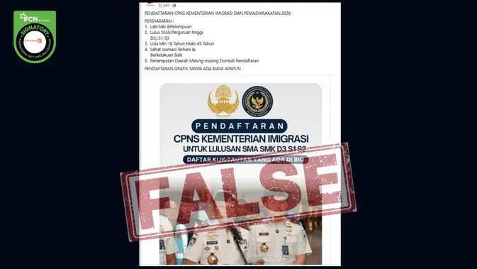 Cek Fakta: Klaim Link CPNS Kementerian Imigrasi Lulusan SMA-S3