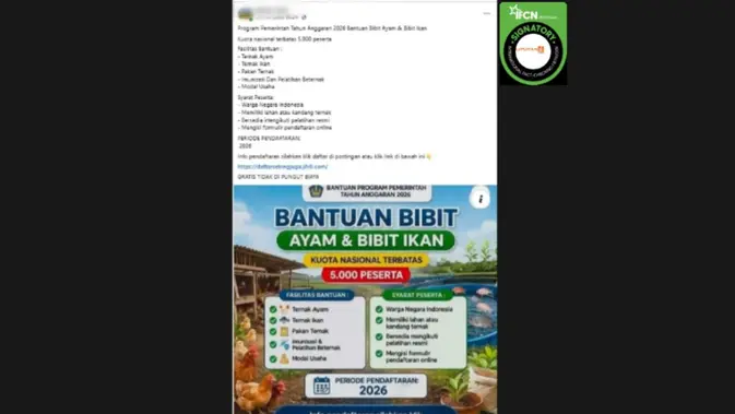 Cek Fakta: Link Pendaftaran Bantuan Bibit Ayam dan Ikan dari Pemerintah