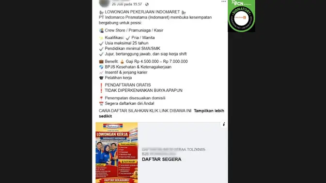 Cek Fakta: Link Lowongan Indomaret yang Beredar Tidak Resmi
