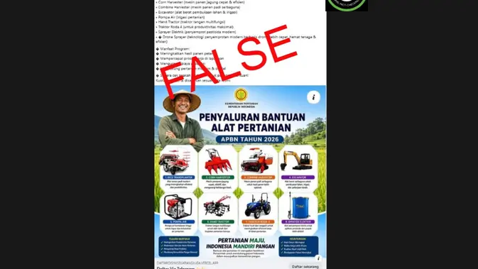 Hoaks! Link Pendaftaran Bantuan Alat Tani 2026 di Telegram