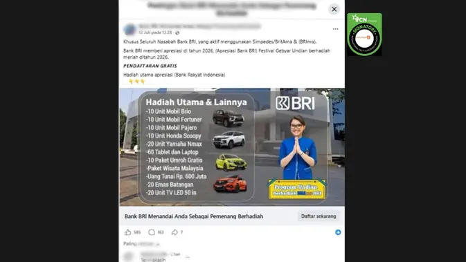 Klaim Tautan Undian Bank BRI 2026 Terbukti Menyesatkan