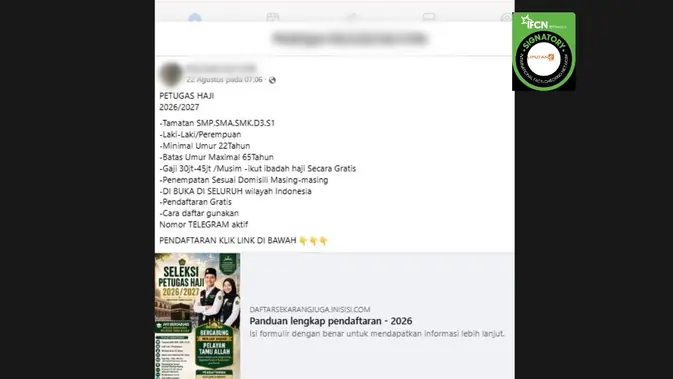 Cek Fakta: Link Pendaftaran Petugas Haji 2026/2027 Beredar di Facebook