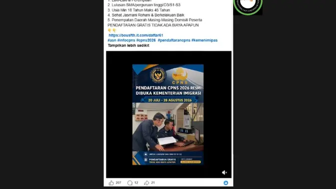 Hoaks Link CPNS Kementerian Imigrasi 2026 Beredar di Facebook