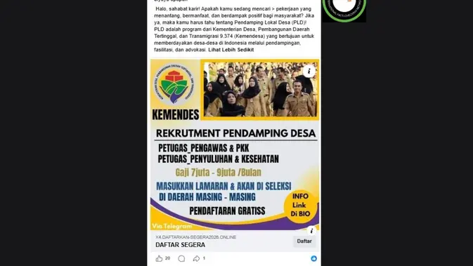 Hoaks Link Rekrutmen Pendamping Lokal Desa 2026