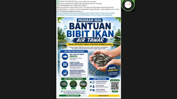 Cek Fakta: Klaim Link Pendaftaran Bantuan Bibit Ikan Nila dan Lele 2026